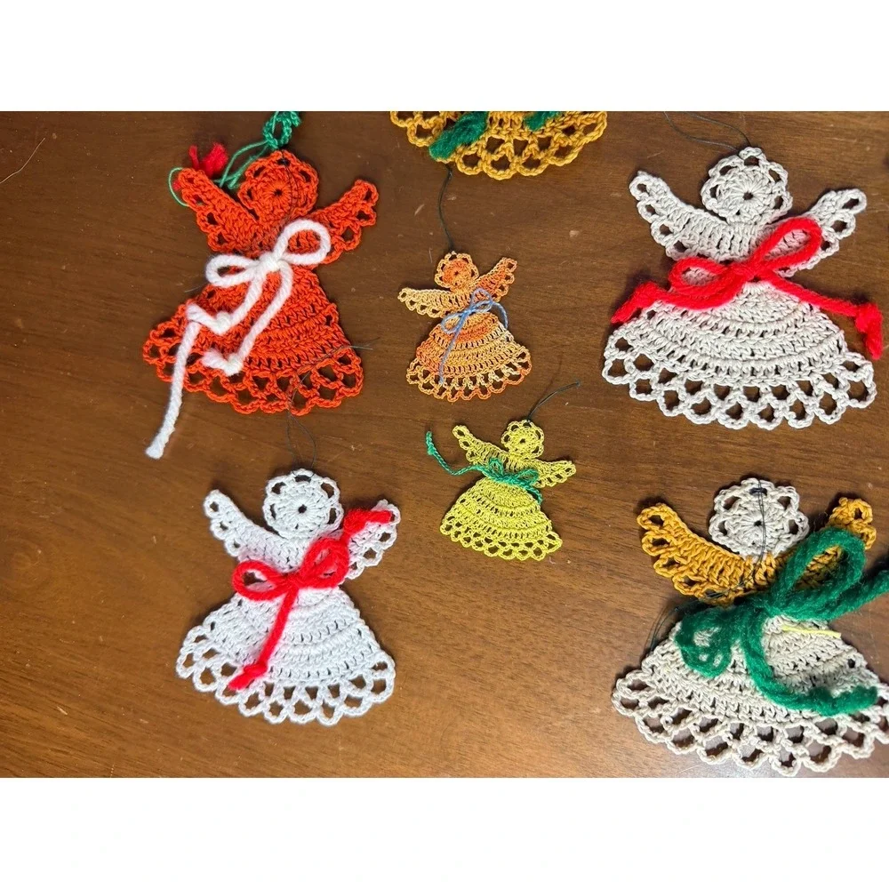 Set of 9 Crocheted Angel Ornaments 2 sizes‎ handmade